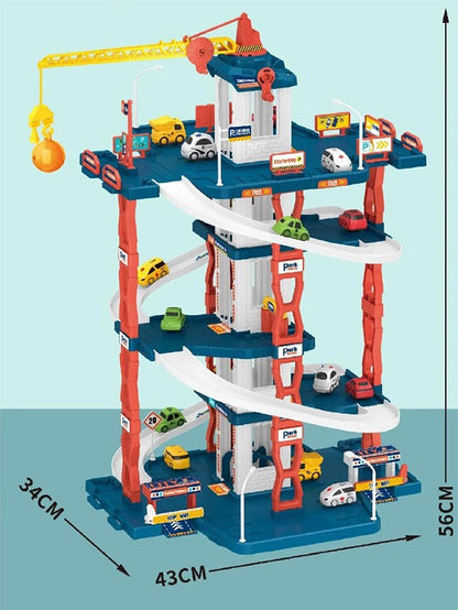 City Parking Hand Controlled Multi-Storey Car Parking, With Crane, Car Parking Toy For Kids