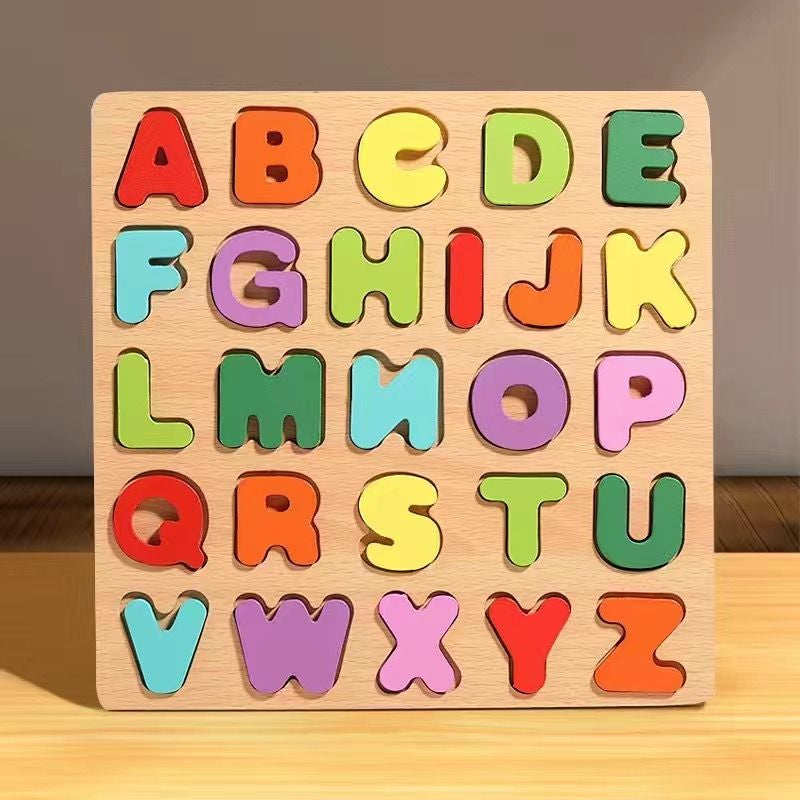Wholesale Wooden Board Alphabet Number Kids Montessori 3D Learning Puzzle Shaped Cognitive Board Toys