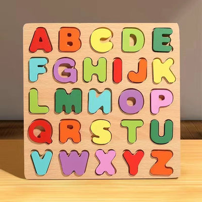 Wholesale Wooden Board Alphabet Number Kids Montessori 3D Learning Puzzle Shaped Cognitive Board Toys