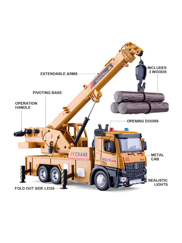 Crane Truck Toy for Kids – Metal Construction Vehicle with Movable Arm and Realistic Design LMI12781.