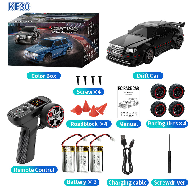1/43 RC Drift Car - 4WD Full Proportional with Gyro, LED Lights, Replaceable Battery