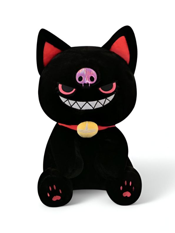 Black - KawaiiCat Plush Doll – Soft Stuffed Animal Toy & Cute Home Decoration 8 inch - MS14523.