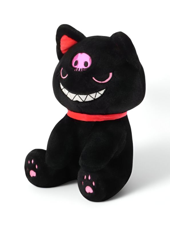 Black - KawaiiCat Plush Doll – Soft Stuffed Animal Toy & Cute Home Decoration 8 inch - MS14523.