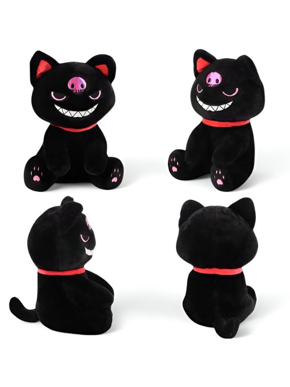 Black - KawaiiCat Plush Doll – Soft Stuffed Animal Toy & Cute Home Decoration 8 inch - MS14523.