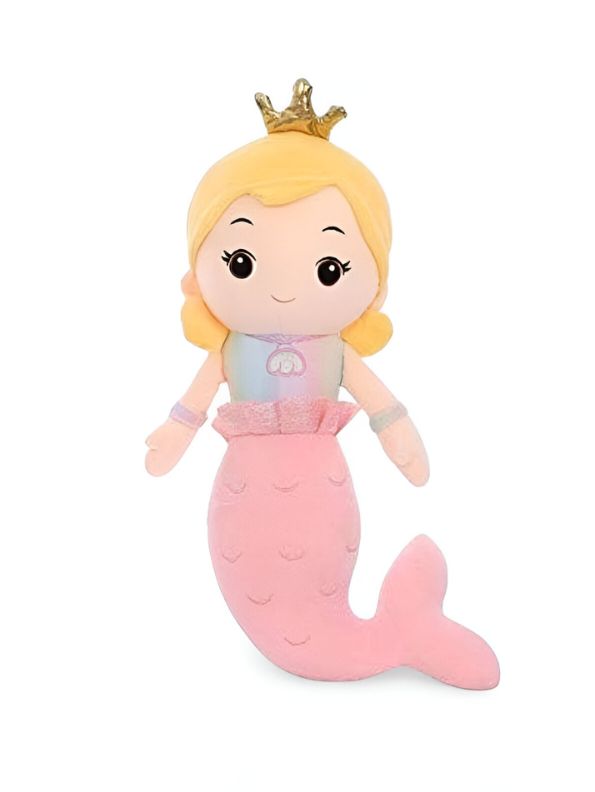 Pink - Kawaii Mermaid Plush Toy – Soft Cuddly Pillow with Crown, Cute Stuffed Doll for Girls, Fluffy Sleeping Companion & Decorative Throw Cushion 8 inch - MS9098.
