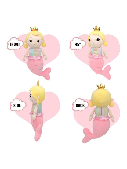 Pink - Kawaii Mermaid Plush Toy – Soft Cuddly Pillow with Crown, Cute Stuffed Doll for Girls, Fluffy Sleeping Companion & Decorative Throw Cushion 8 inch - MS9098.