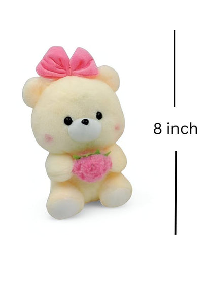 Pink - Soft & Cuddly Teddy Bear with Bow & Strawberry – Perfect for Hugs & Love 8 inch - MS14487.