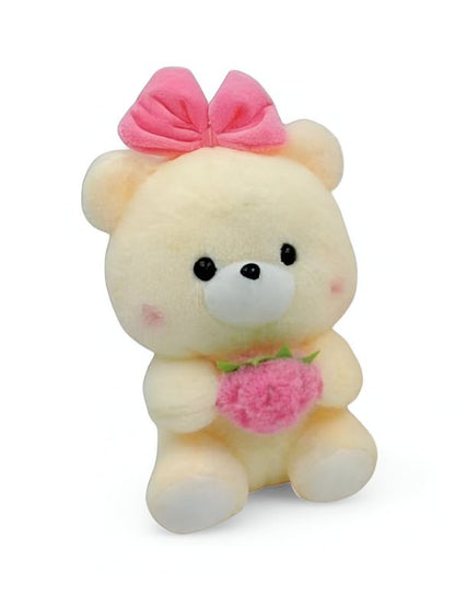 Pink - Soft & Cuddly Teddy Bear with Bow & Strawberry – Perfect for Hugs & Love 8 inch - MS14487.