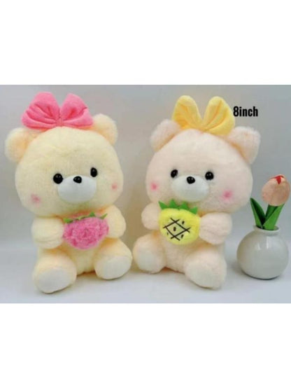 Pink - Soft & Cuddly Teddy Bear with Bow & Strawberry – Perfect for Hugs & Love 8 inch - MS14487.