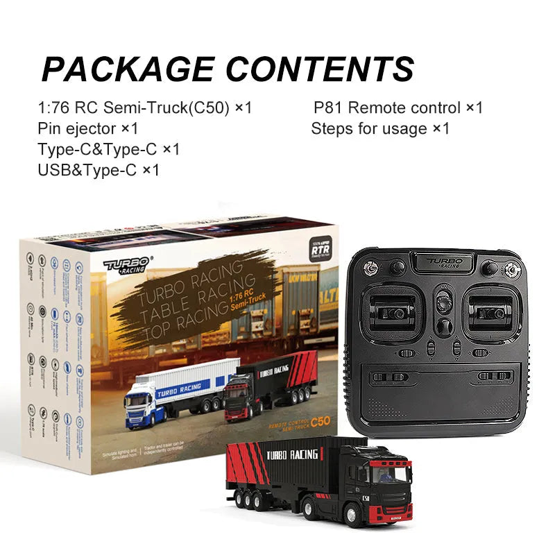 1:76 C50 Remote Control Semi Truck Trailer RC Truck