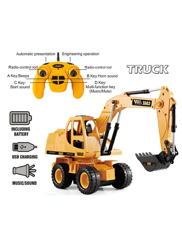 XtremeBuilder X100 Remote Control RC Excavator JCB Truck Toy with LED Flash Lights | Construction Vehicle Toy for Kids - MS14068