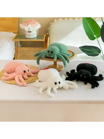 WHITE - Scarlet Spinner 8-Inch Soft Plush Spider – Cute Stuffed Animal Toy for Kids & Gifts - MS14126