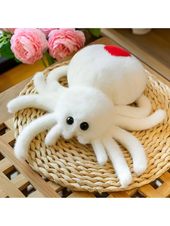 WHITE - Scarlet Spinner 8-Inch Soft Plush Spider – Cute Stuffed Animal Toy for Kids & Gifts - MS14126