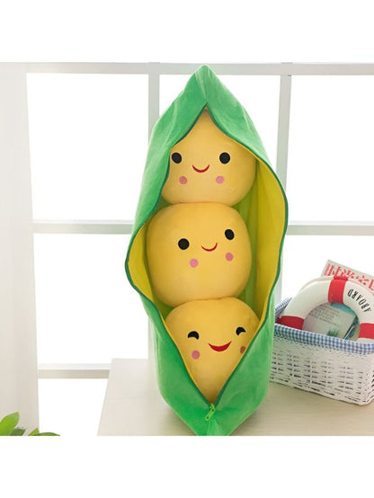 YELLOW - Smiley Pea Pod Plush Toy – 25cm Detachable Bean Set | Cute Stuffed Vegetable Toy for Kids - MS14493