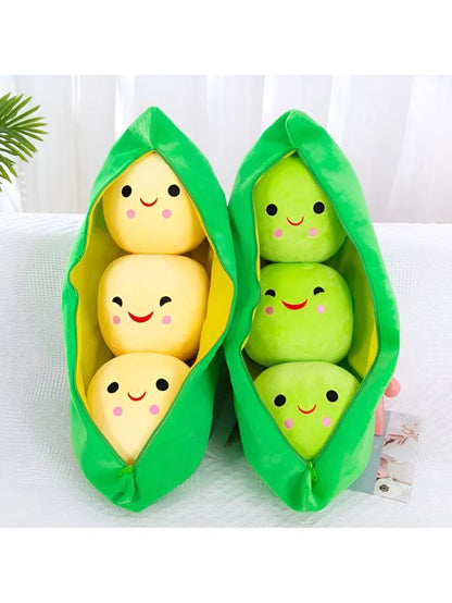YELLOW - Smiley Pea Pod Plush Toy – 25cm Detachable Bean Set | Cute Stuffed Vegetable Toy for Kids - MS14493