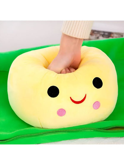 YELLOW - Smiley Pea Pod Plush Toy – 25cm Detachable Bean Set | Cute Stuffed Vegetable Toy for Kids - MS14493