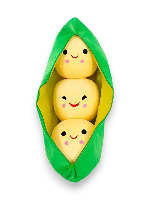 YELLOW - Smiley Pea Pod Plush Toy – 25cm Detachable Bean Set | Cute Stuffed Vegetable Toy for Kids - MS14493