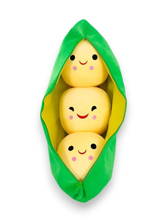 YELLOW - Smiley Pea Pod Plush Toy – 25cm Detachable Bean Set | Cute Stuffed Vegetable Toy for Kids - MS14493