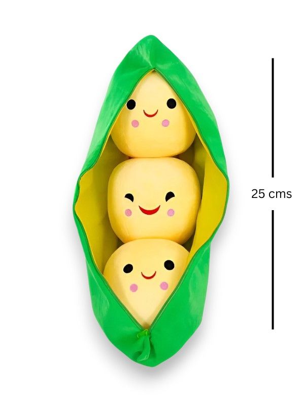 YELLOW - Smiley Pea Pod Plush Toy – 25cm Detachable Bean Set | Cute Stuffed Vegetable Toy for Kids - MS14493