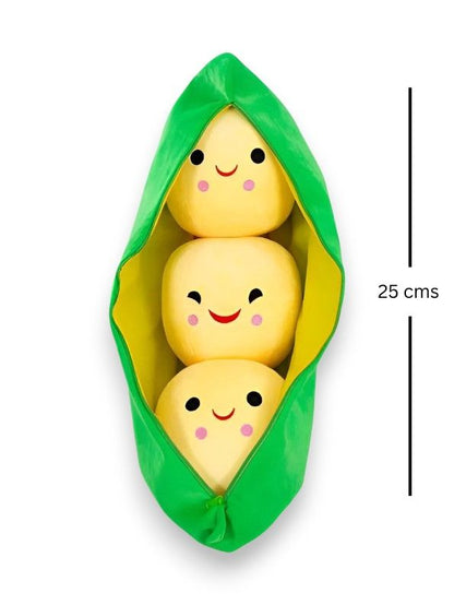YELLOW - Smiley Pea Pod Plush Toy – 25cm Detachable Bean Set | Cute Stuffed Vegetable Toy for Kids - MS14493