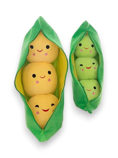 YELLOW - Smiley Pea Pod Plush Toy – 25cm Detachable Bean Set | Cute Stuffed Vegetable Toy for Kids - MS14493