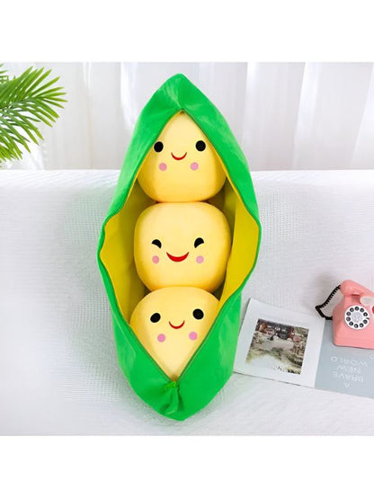 YELLOW - Smiley Pea Pod Plush Toy – 25cm Detachable Bean Set | Cute Stuffed Vegetable Toy for Kids - MS14493
