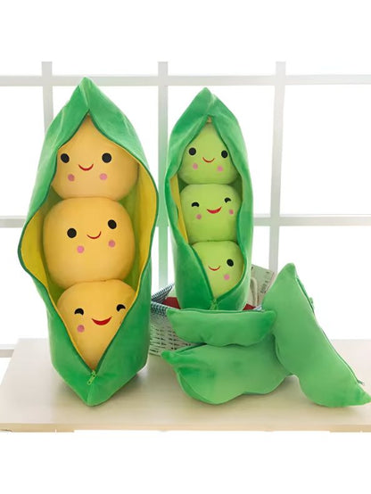 YELLOW - Smiley Pea Pod Plush Toy – 25cm Detachable Bean Set | Cute Stuffed Vegetable Toy for Kids - MS14493