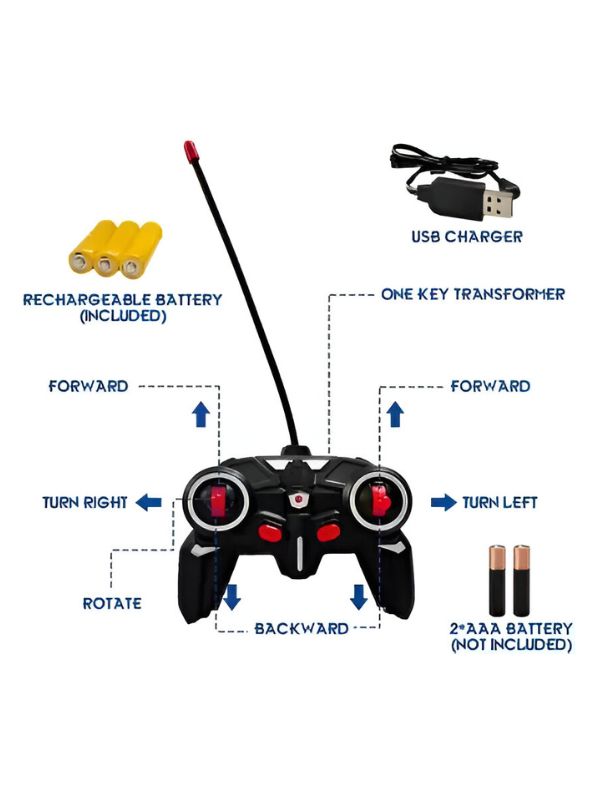 Transformax - 2-in-1 Convertible Remote Control Car & Robot | Rechargeable Deformation RC Racing Vehicle Toy for Boys & Girls - MS12892.