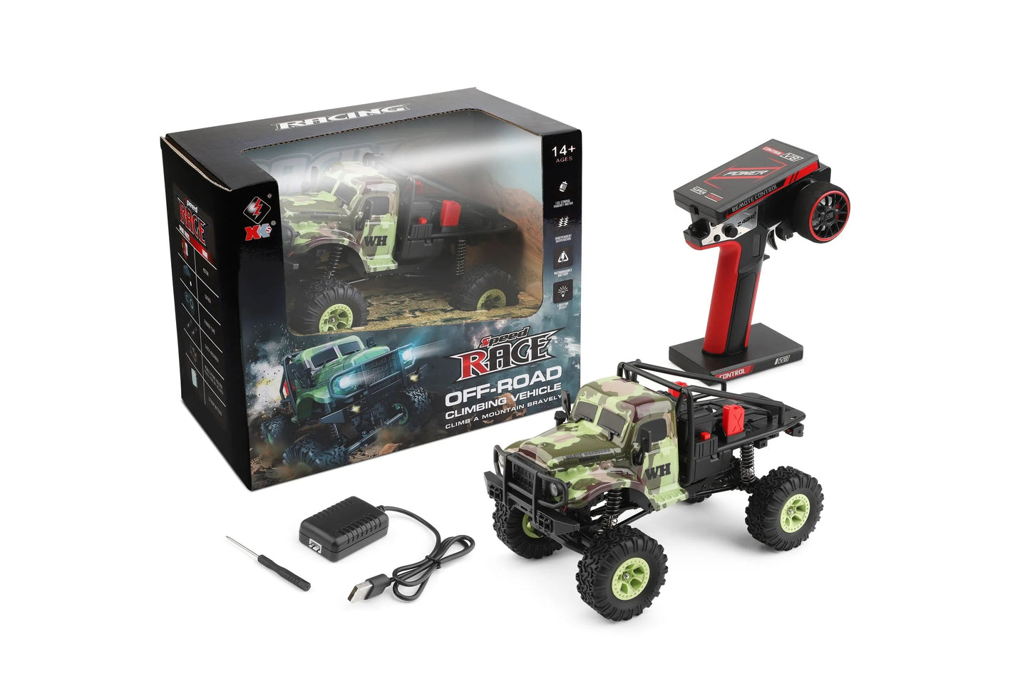 1/18 4WD LED Cralwer RC Car Two Speed Mode Off-Road Auto, Camo Shell